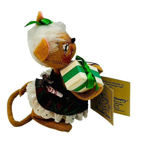 Annalee Christmas Mouse Gift 6 inch Vintage 1996 Green Bow Closed Eyes Mouth - Picture 7 of 14